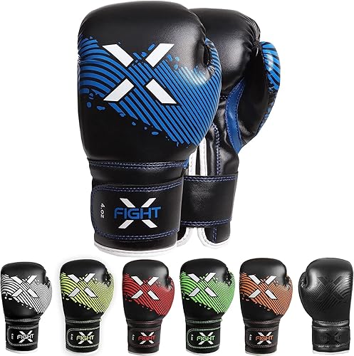 FightX Guantes de boxeo para niños, 4 onzas, 6 onzas, guantes de boxeo de entrenamiento para niñas y niños, guantes de boxeo de boxeo MMA de cuero