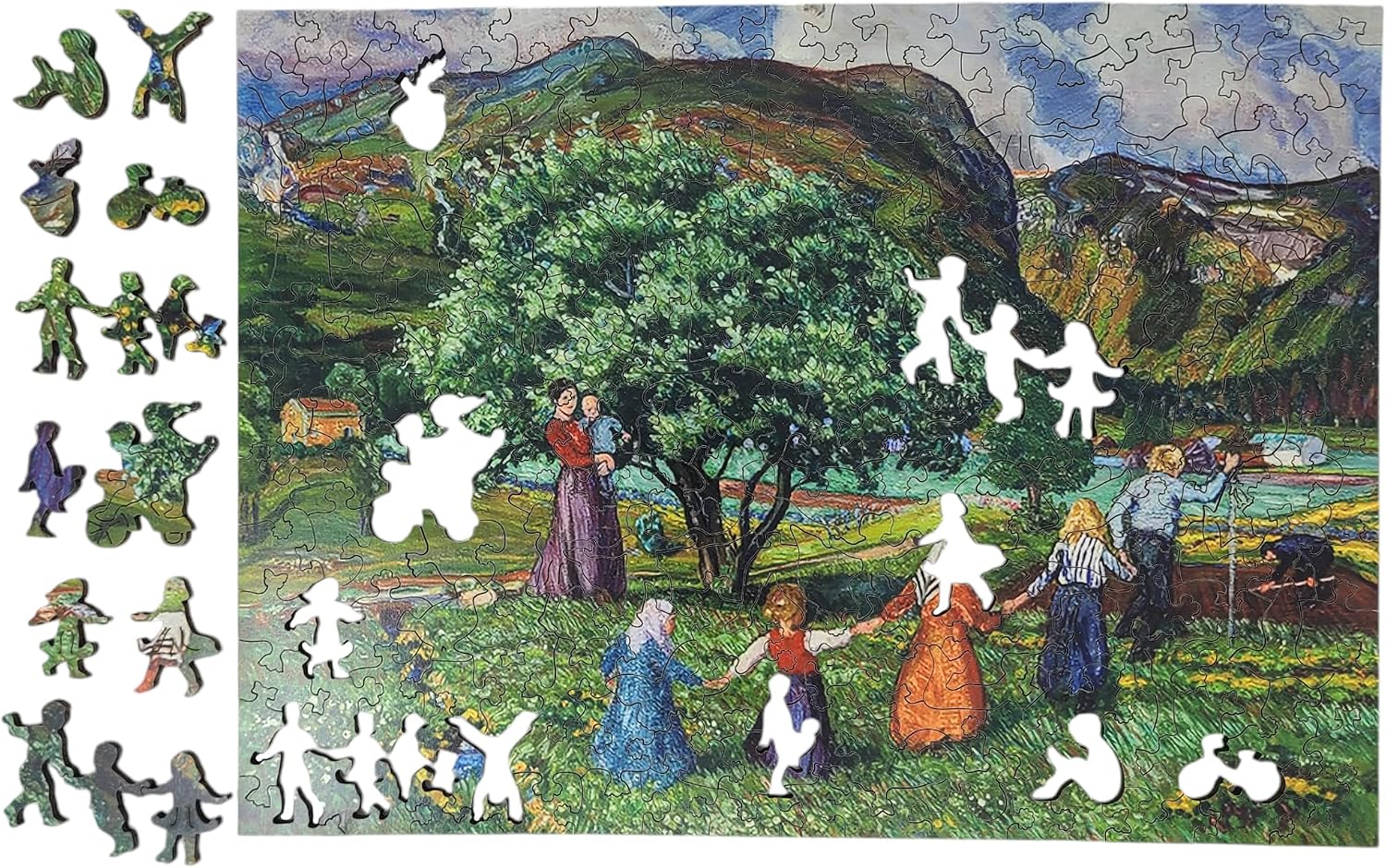 Wooden Puzzle for Adults - Uniquely Shaped Pieces - Made in The USA by FoxSmartBox - 225 Pieces - Summer and Playing Children