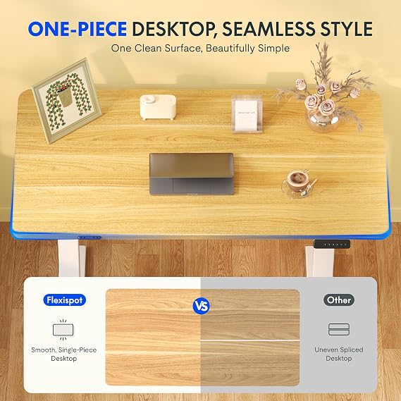 FLEXISPOT E1 ONE PIECE Electric Standing Desk Height Adjustable Sit Stand Desk with Memory Smart Panel(100 * 60cm, Maple)