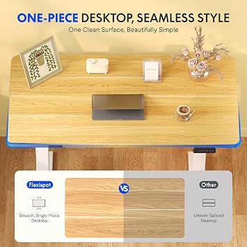 FLEXISPOT E1 ONE PIECE Electric Standing Desk Height Adjustable Sit Stand Desk with Memory Smart Panel(100 * 60cm, Maple)