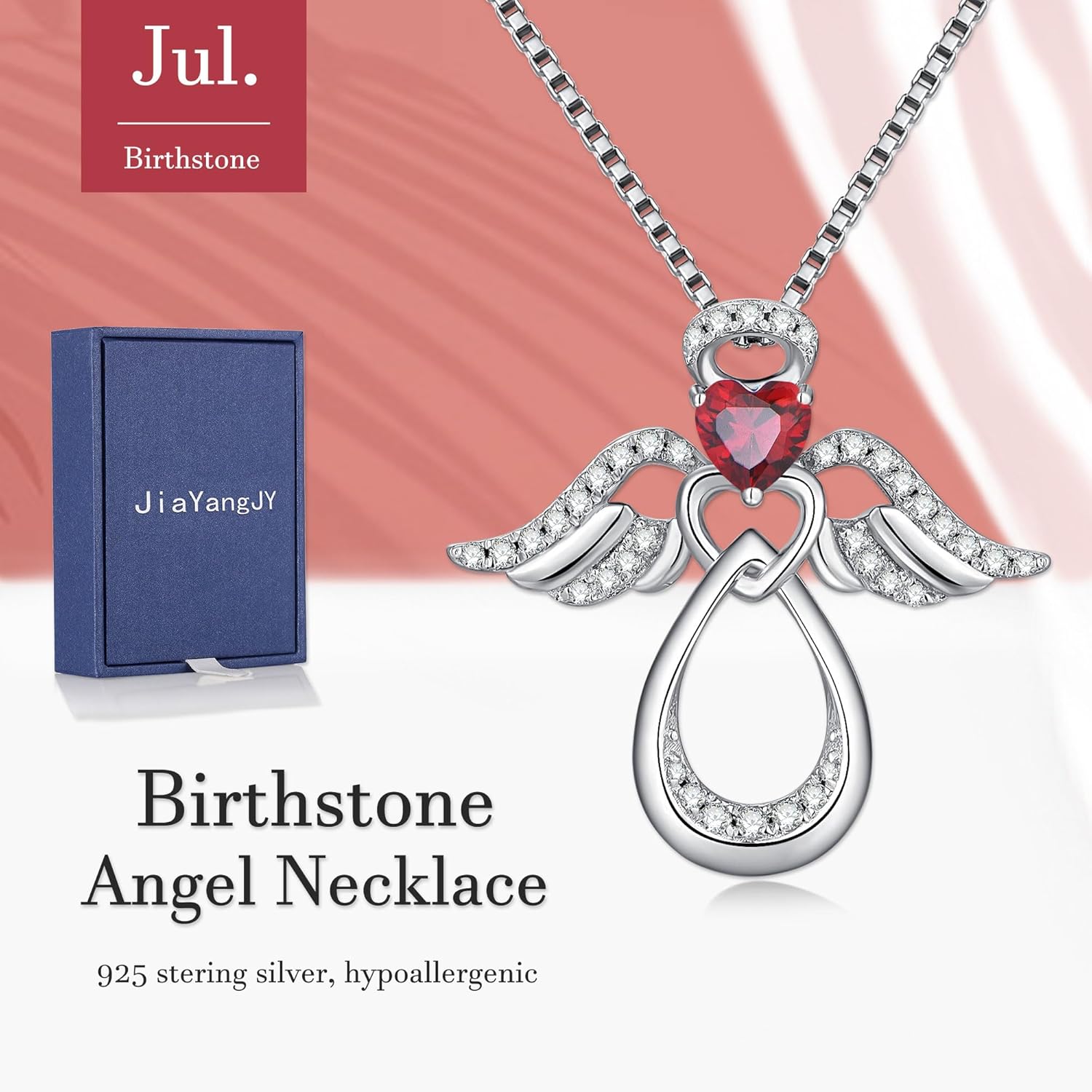 Silver Guardian Angel Necklace 18K White Gold Plated Heart Infinity Pendant Birthstone Jewelry Gifts for Her - Image 2