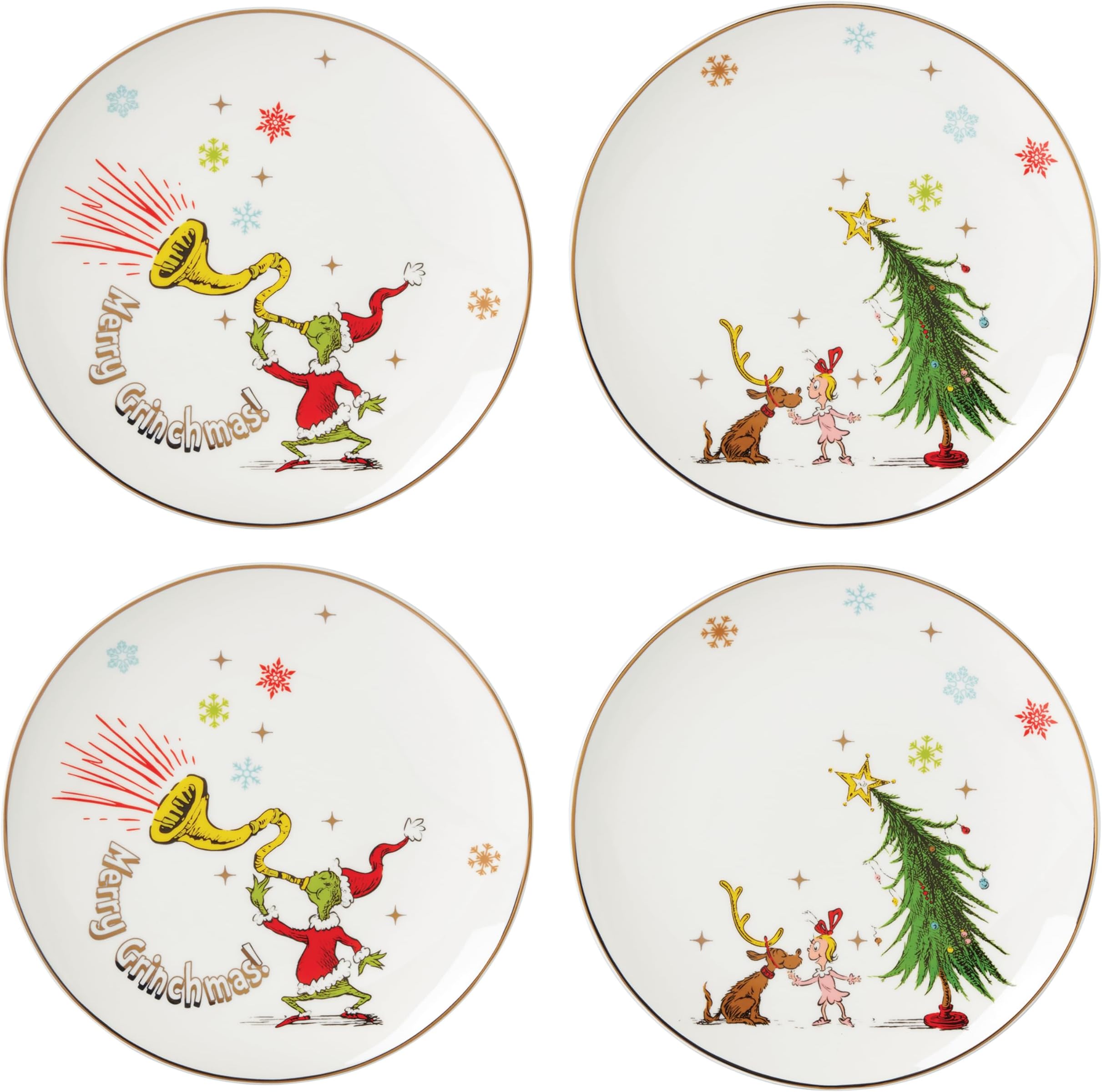894166 Merry Grinchmas 4-Piece Assorted Accent Plate Set, Christmas Drinkware, Holiday Hosting