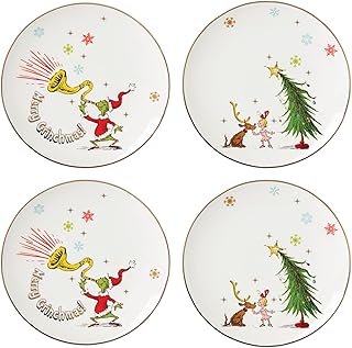 Lenox 894166 Merry Grinchmas 4-Piece Assorted Accent Plate Set, Christmas Drinkware, Holiday Hosting