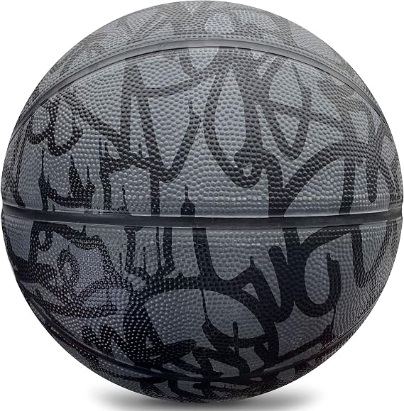 AND1 Xcelerate Rubber Basketball: Game Ready, Official Regulation Size 7 (29.5) Streetball, Made for Indoor/Outdoor Basketball Games- Graffiti Collection (Black/Black)