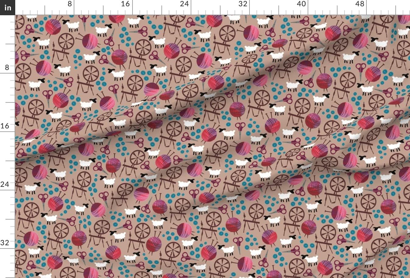 Spoonflower Fabric - Knitting, Spinning, Yarn, Wheel, Scissor, Notions, Knitting Needles Printed on Upholstery Velvet Fabric Fat Quarter - Upholstery Home Decor Bottomweight Apparel