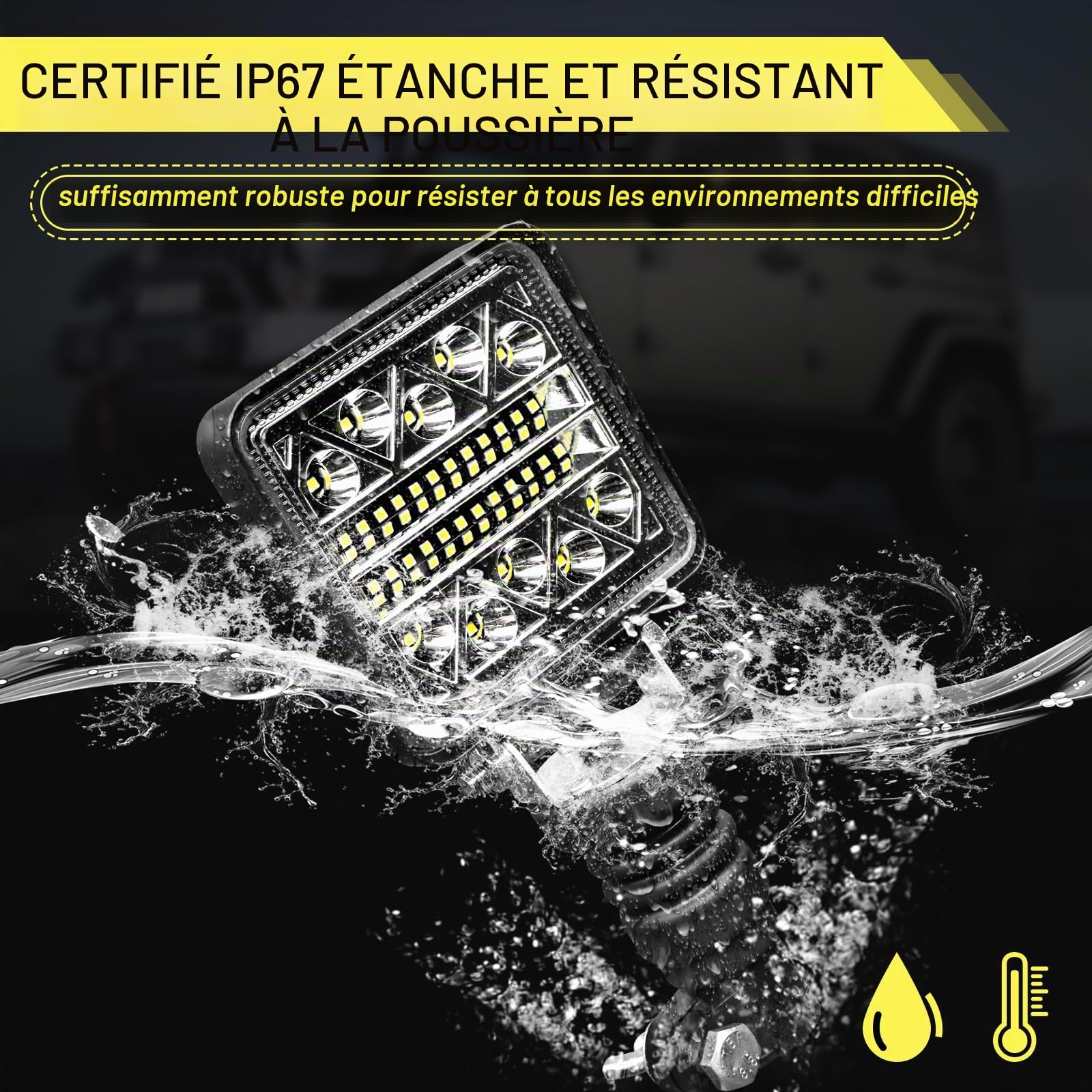 AnTom 102W Phare de Travail à LED, 24mm DIN Gyrophare Support - IP68-12/24V - Flexible