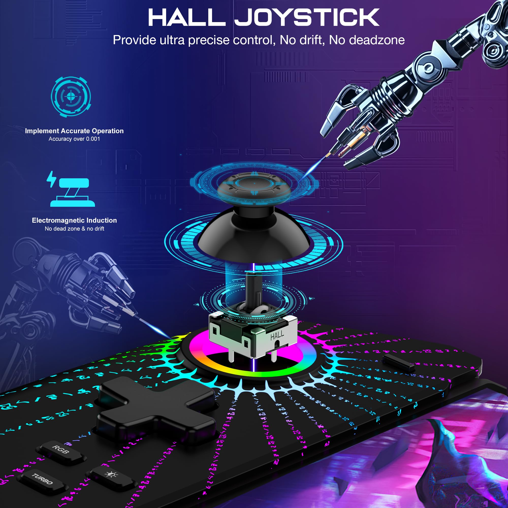 HELLCOOL Hall-Effekt Switch Controller, Plug&Play Handheld Switch Controller für Switch/OLED Konsole, Präzise Joystick, Cooles RGB-Licht Look, 4xSpiele Karten Slots
