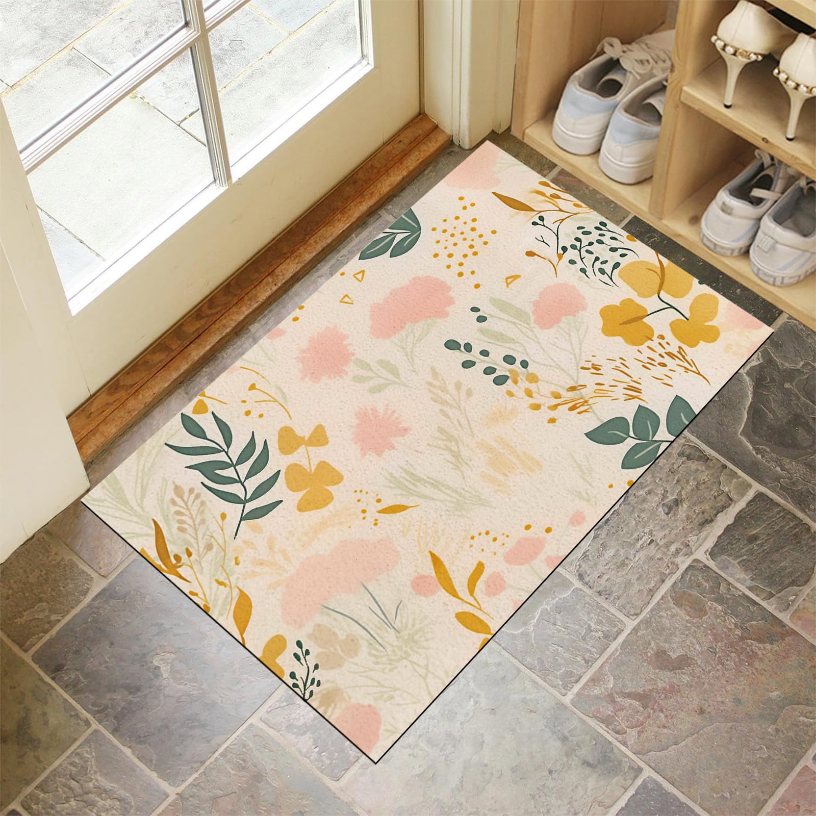 Tapis de porte extérieur fleur abstraite idéal pour un couloir propre