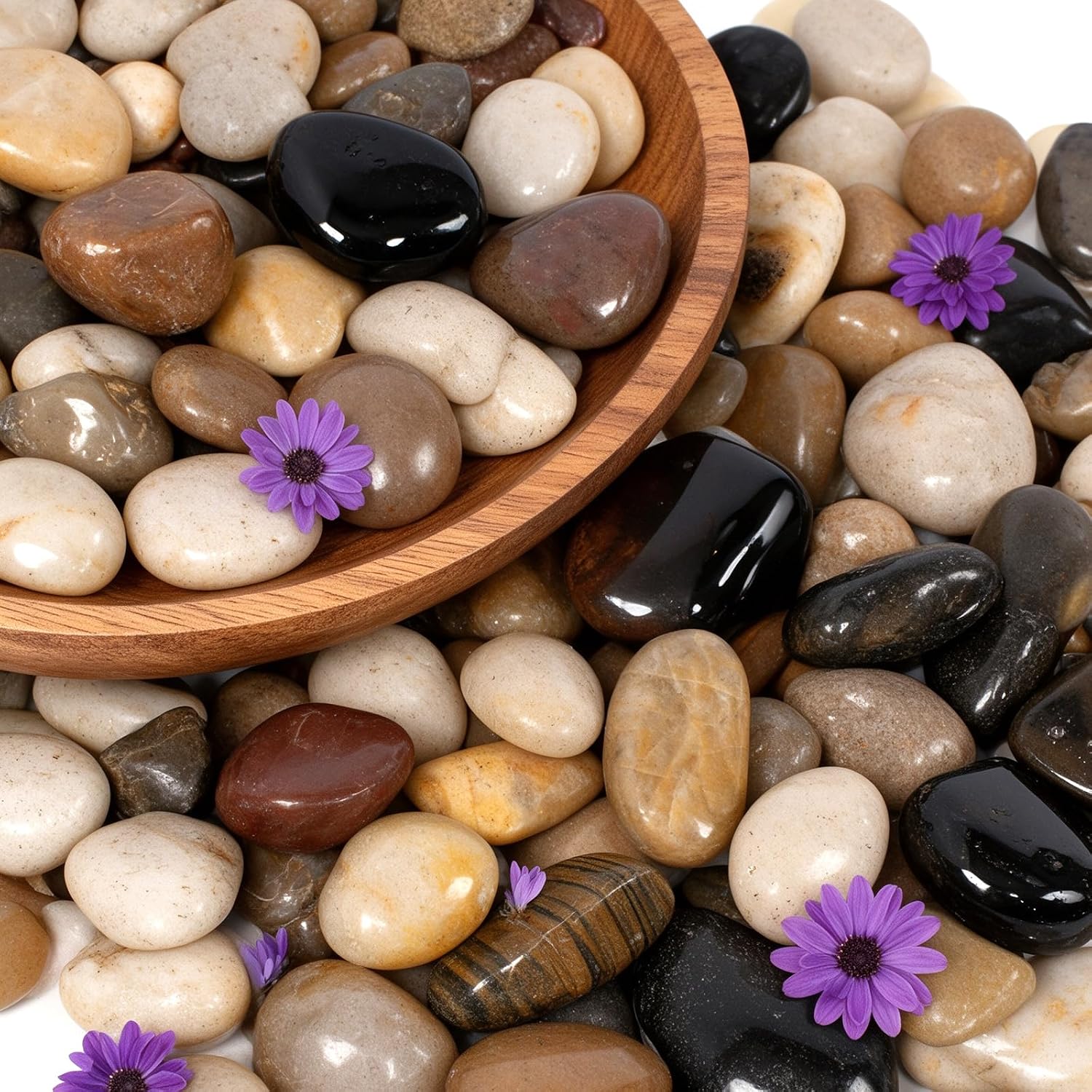 1-2" Polished Pebbles, Medium River Rocks for Potted Plants (5lb, Mixed)