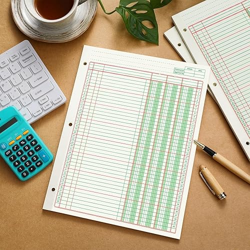 Miniatura 7 de Paquete de 2 100 hojas de análisis de 8.5 x 11 pulgadas, libros columnares de 3 agujeros, libro de contabilidad, bloc de papel para negocios, 50