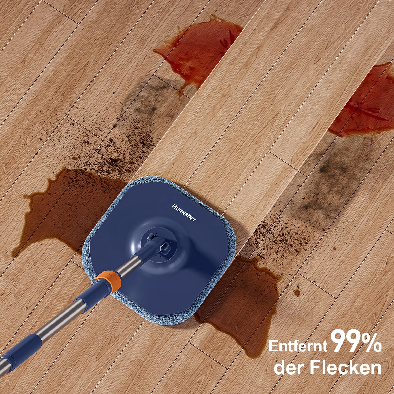HoMettler Wischmopp Set mit Eimer, 2-Kammer System für Sauber- und Schmutzwasser Trennung, Bodenwischer mit 360° Drehkopf, Teleskopstiel aus Edelstahl, 4 waschbare Mikrofaser Pads, für alle Hartböden