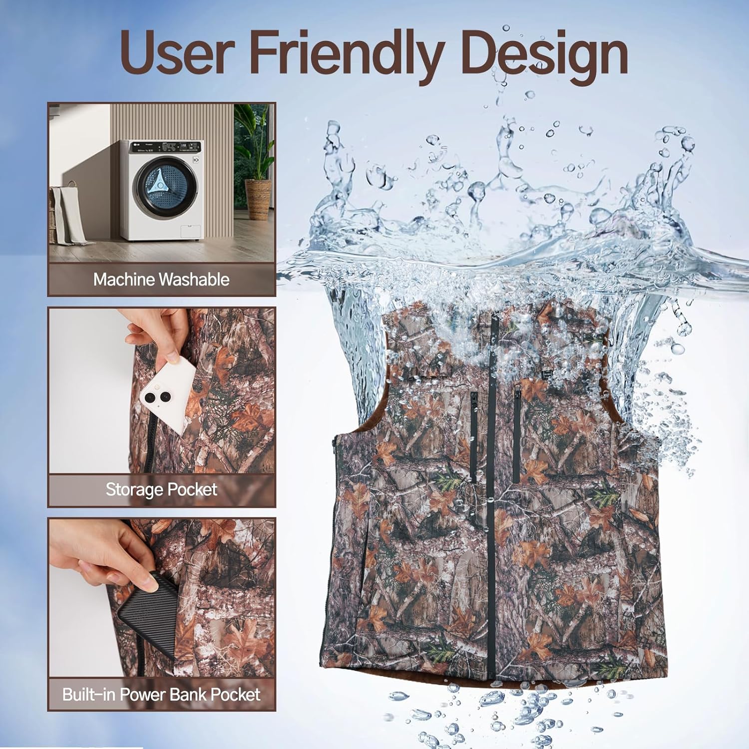 GVDV Heated Vest for Men for Hunting with Battery Pack,Camo Size Adjustable Heated Jacket, 8 Heating Zones - Image 4