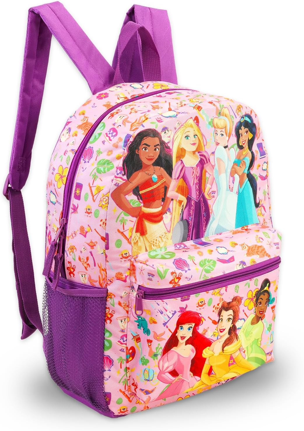 Disney Princess Backpack for Girls - Bundle with 16" School Bag Featuring Ariel, Rapunzel, Cinderella, Moana Plus Water Bottle, Stickers, More | Disney Princess School Bag for Girls - Image 2