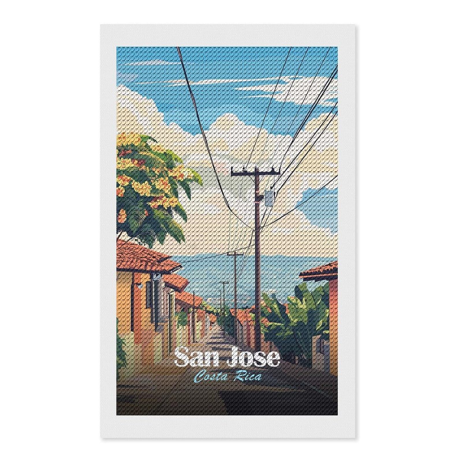 Junmoney San Jose, Costa Rica Travel Diamond Art Canvas 12"x20", for Adults, Mindful Craft Activity, Modern Decor, Christmas Gift, Full Kit Included
