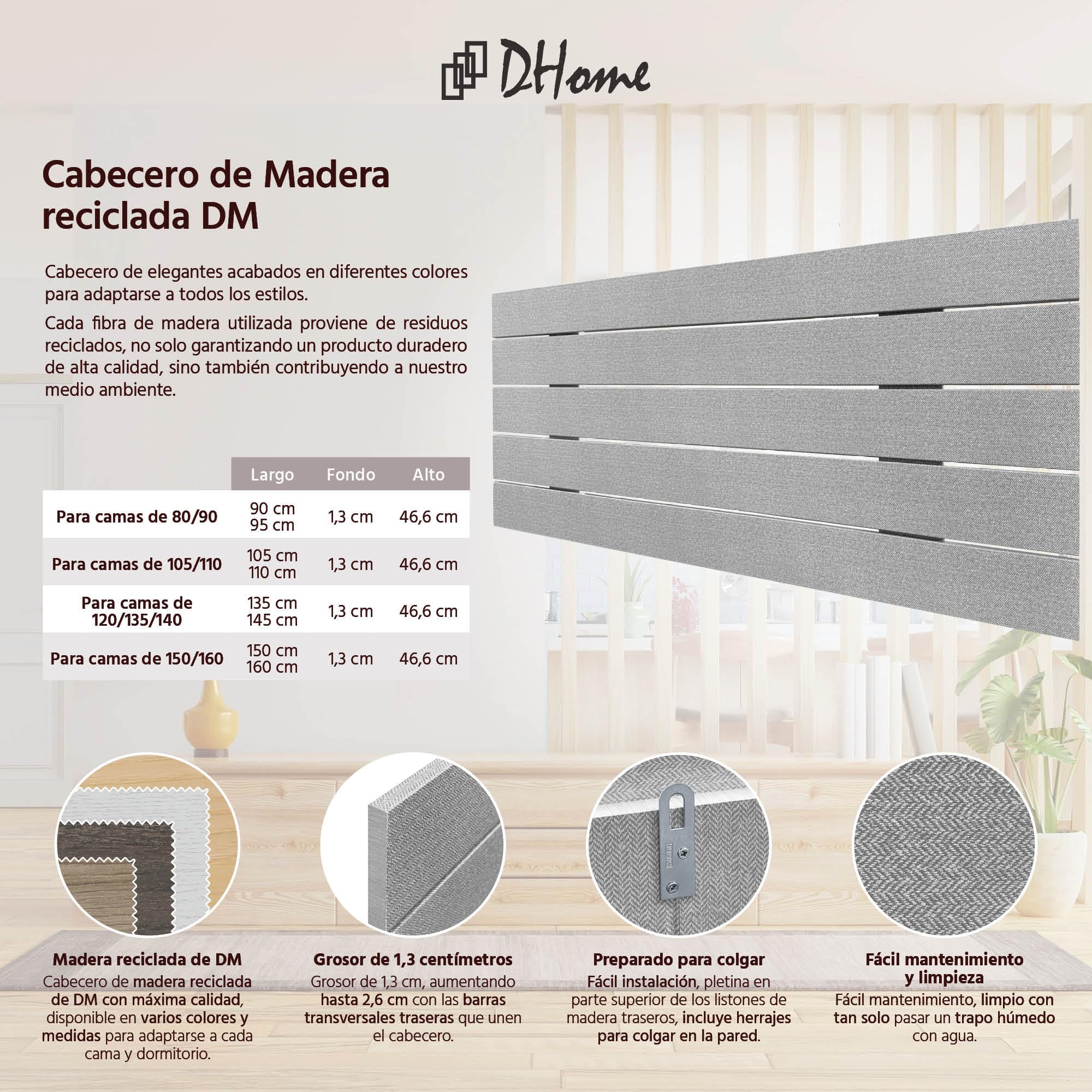 DHOME Kopfteil Aus Recyceltem MDF Im Paletten-Look – 80x46 Cm, Marmor-Optik, Mit Montagematerial
