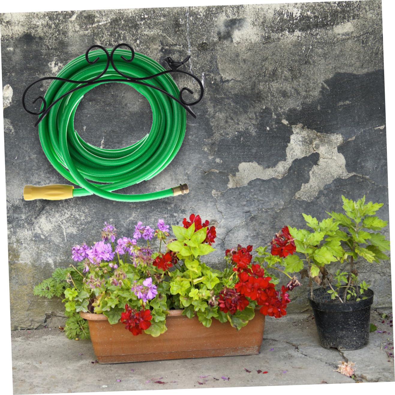 HANABASS Support Mural de Rangement pour Tuyau Arrosage Rack de Stockage Pratique Noir pour Jardin Installation Facile et Décoratif