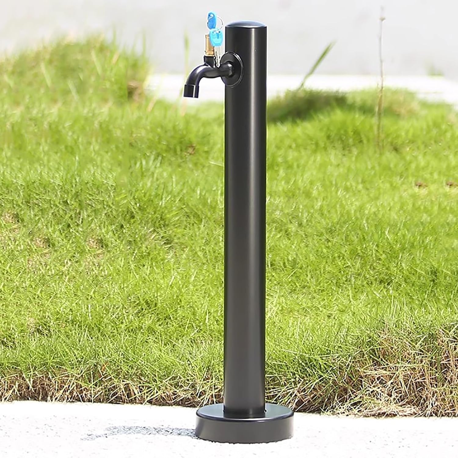 Heavy-Duty Freestanding Garden Water Column with Faucet, Sturdy Round Base, Easy Install Single Outlet, Durable Outdoor Water Station for Lawn & Garden Use