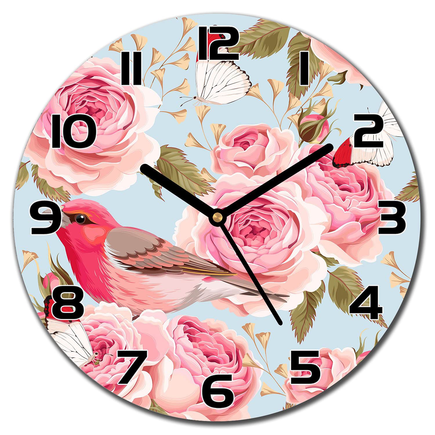 Horloge Murale Roses Anglais en Verre Sécurité pour Sublimer la Cuisine et le Salon