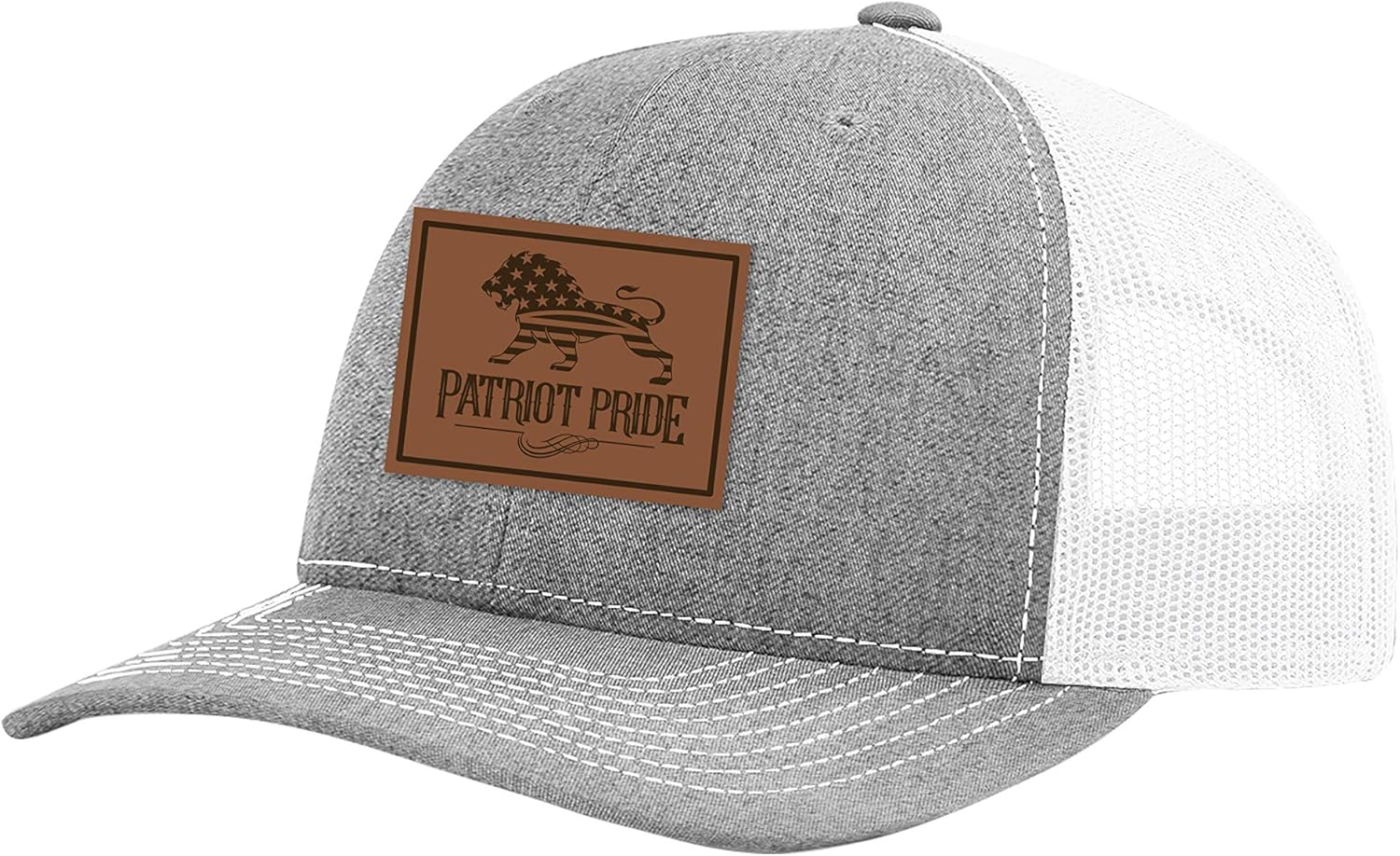 Heritage Pride Laser Engraved Leather Patch American Flag Lion American Patriot Pride Mesh Back Trucker Hat