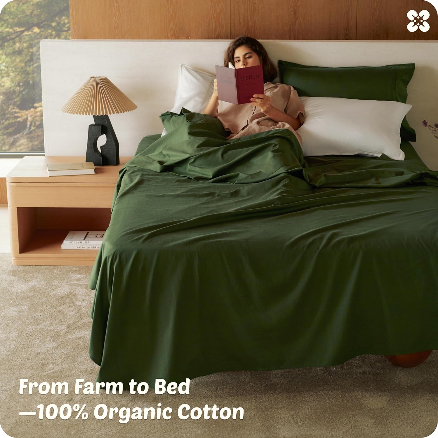 Bedsure 100% GOTS Certified Organic Cotton Sheets, Queen Sheet Set, 17" Deep Pocket Bedsheets with Corner Straps, Eco-Friendly, Soft, Breathable & Luxury PureWoven Cotton Hotel Bedding, Olive Green