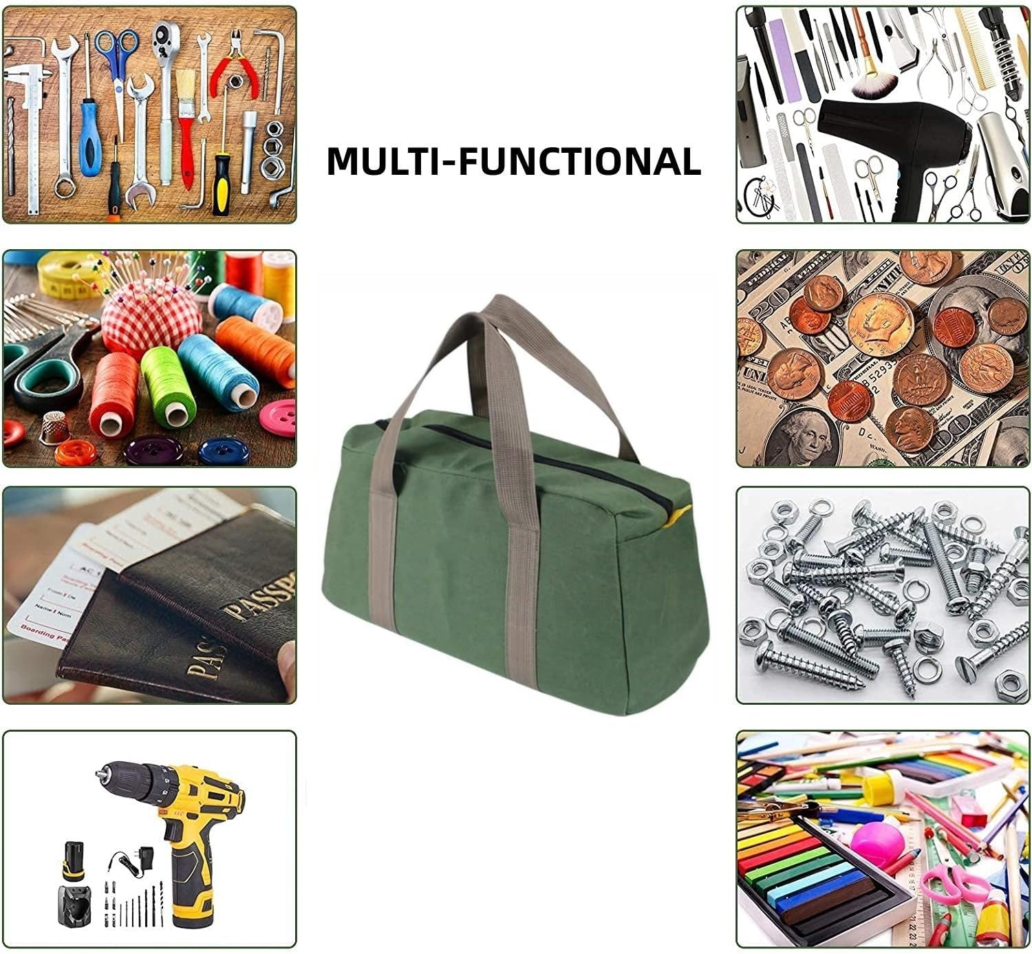 20 Inch Wide Mouth Tool Bag, Heavy Duty Canvas Tool Storage Bag for Men, Large Capacity Tool Tote Bag for Electricians, Power Tool Organizer Pouch - Image 6