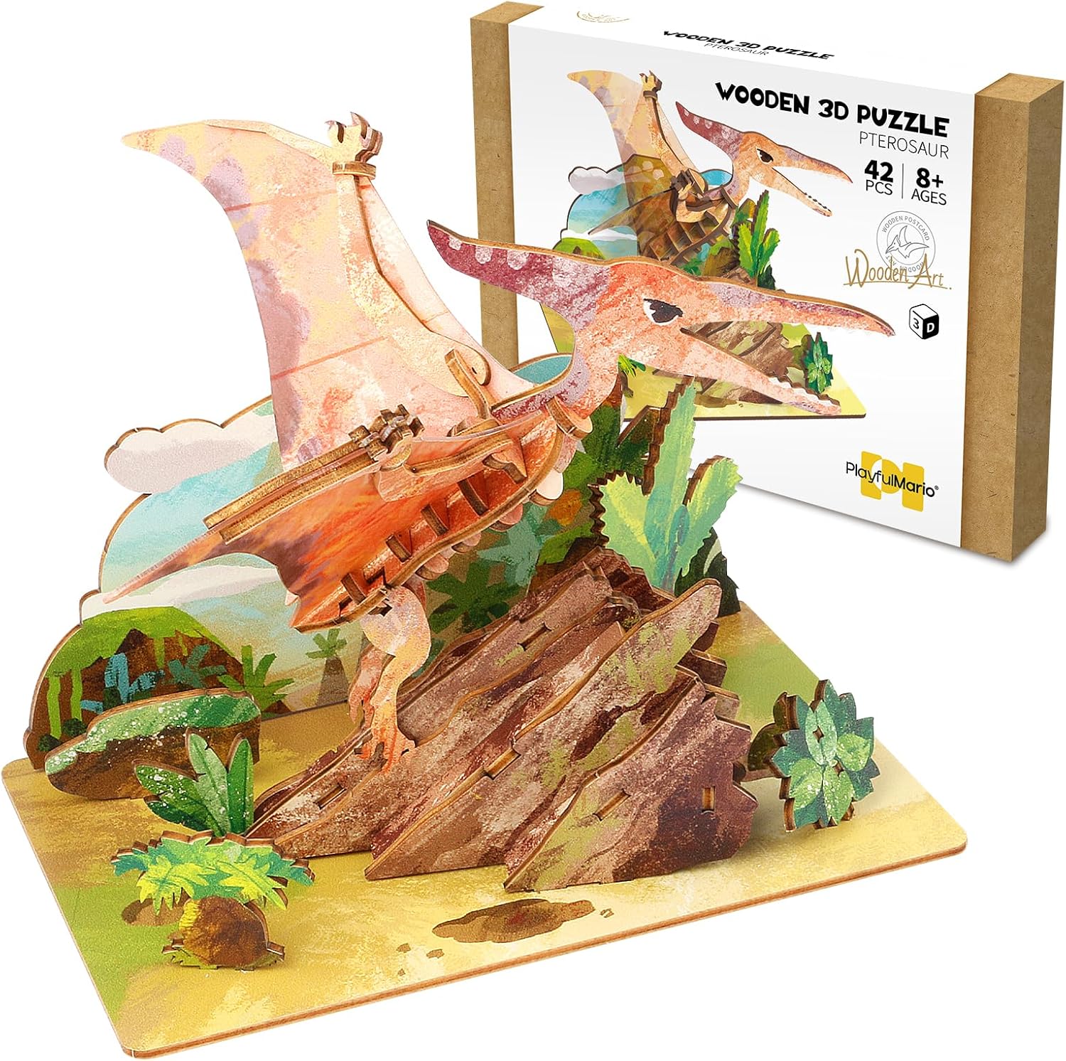 Wooden 3D Dinosaur Puzzles Set for Kids Age 8-10-12-14, DIY Wooden Art and Crafts Assemble 3D Dinosaur Model Puzzle, Home Decor and Office Art Creative Gifts for Adults (Diplodocus)