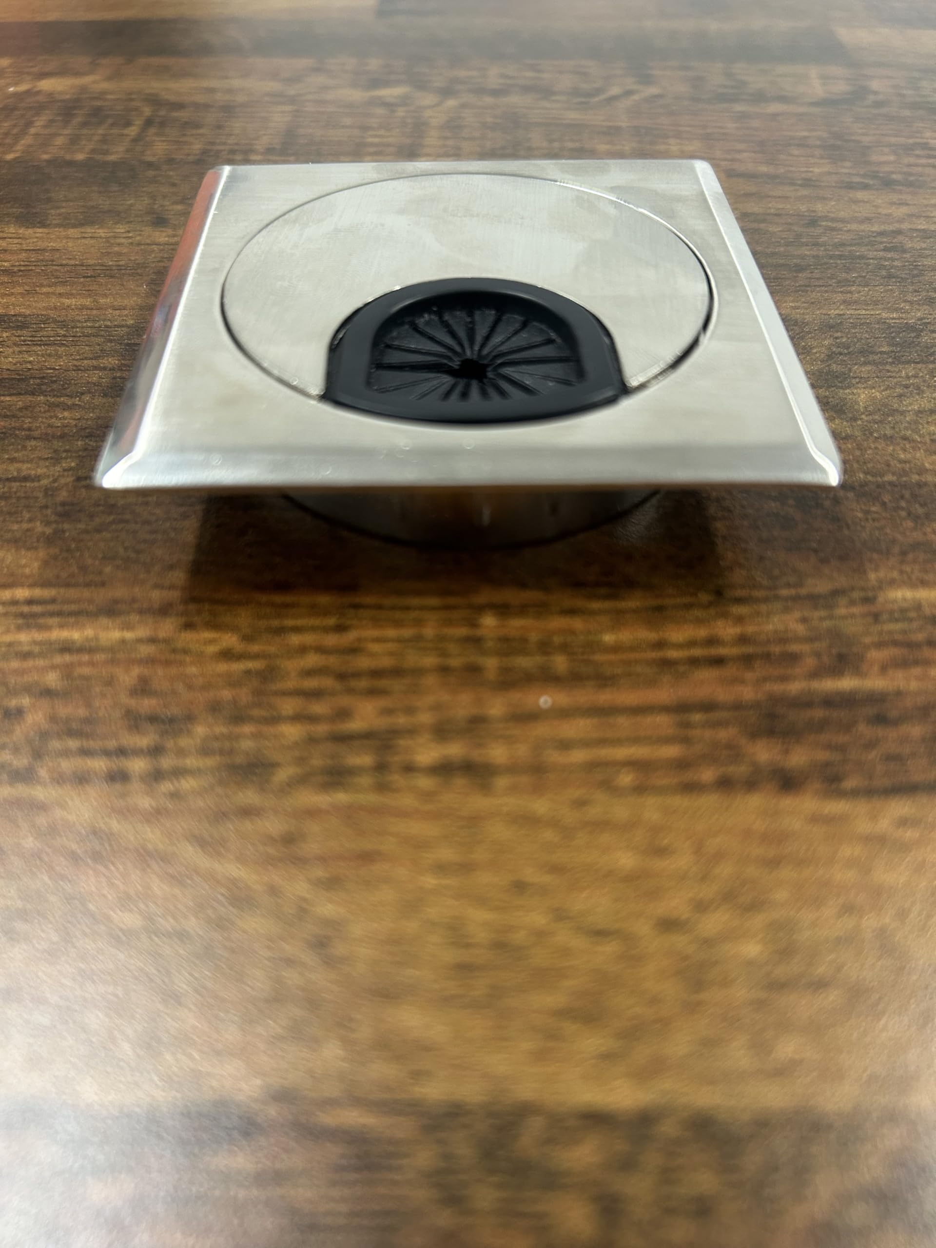 Accessorize it; Brushed Silver Round Metal Desk Grommet with Square Outer Trim, 60 mm / 2.36 inches, 2 Pack