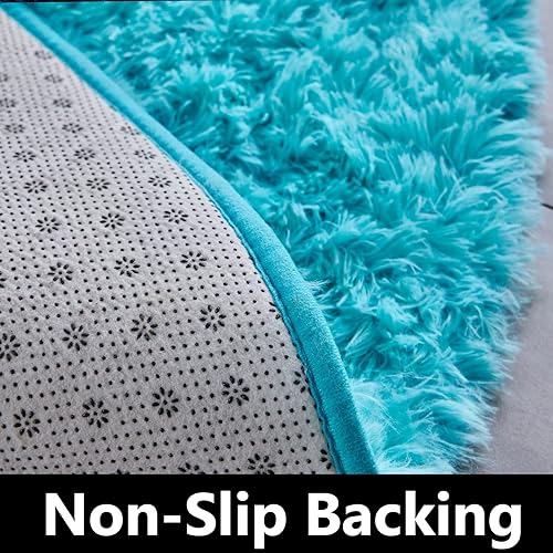 Miniatura 5 de FJZFING Alfombra redonda azul ultrasuave de felpa moderna de 7 x 7 pies para dormitorio de niños, alfombra circular esponjosa para cuarto de bebé,