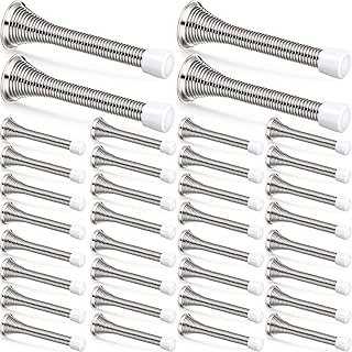 36 Pieces Spring Door Stopper Brushed Satin Door Stop for Wall 3-1/8 Inch Flexible Heavy Duty Wall Protector Doorstop with Rubber Bumper Tips (Brushed Silver)