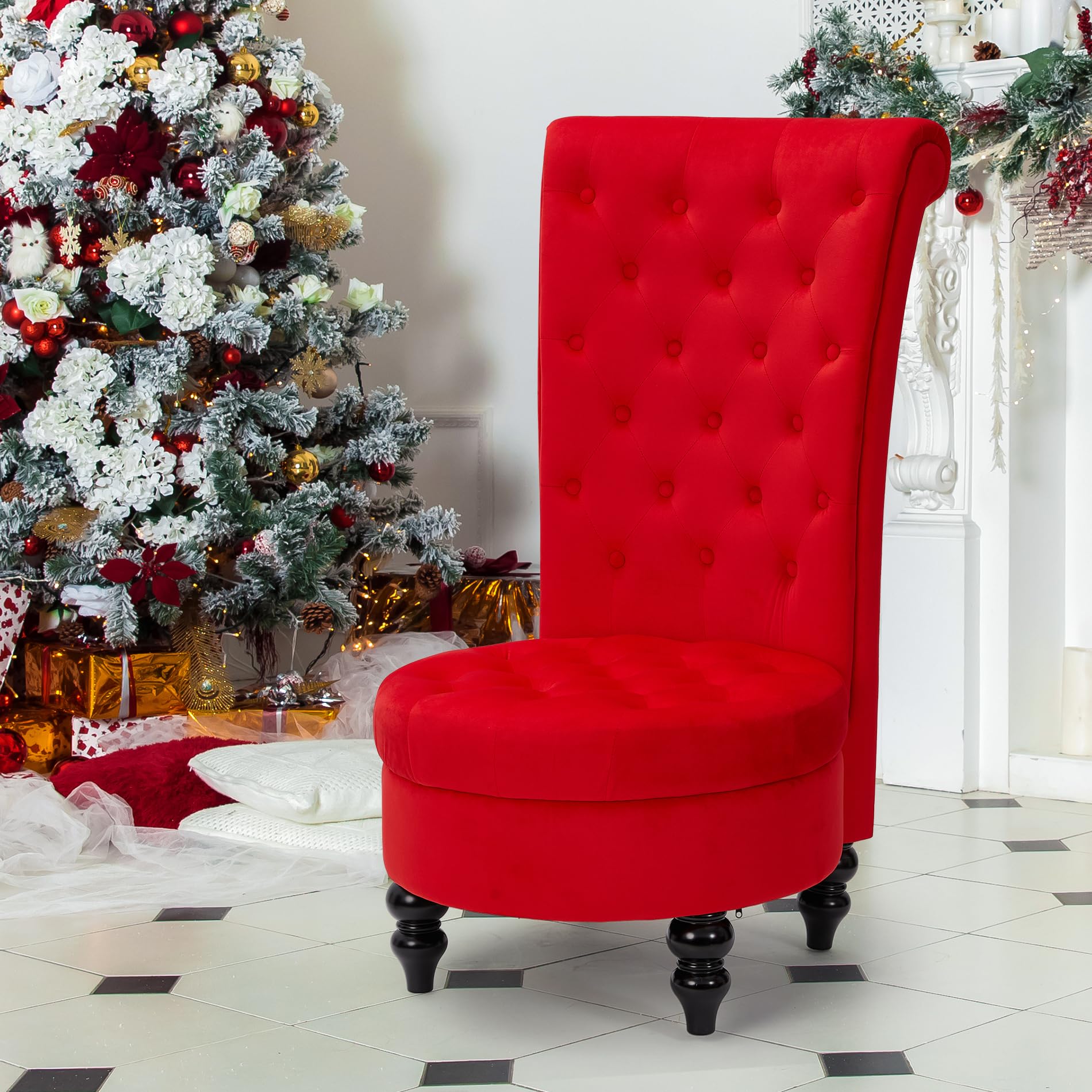 AVAWING Throne Royal Chair Set of 1 for Living Room, Button-Tufted Accent Armless High Back Chair with 24.6 Inch Larger Seat, Thick Padding and Rubberwood Legs, Enthusiastic Red