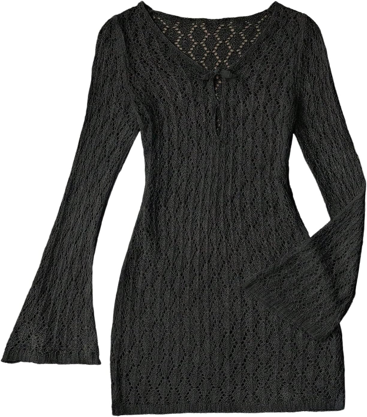 SHENHE Girl's Crochet Knit Beach Cover Ups Dress Bell Long Sleeve V Neck Sheer Swimsuit Coverups