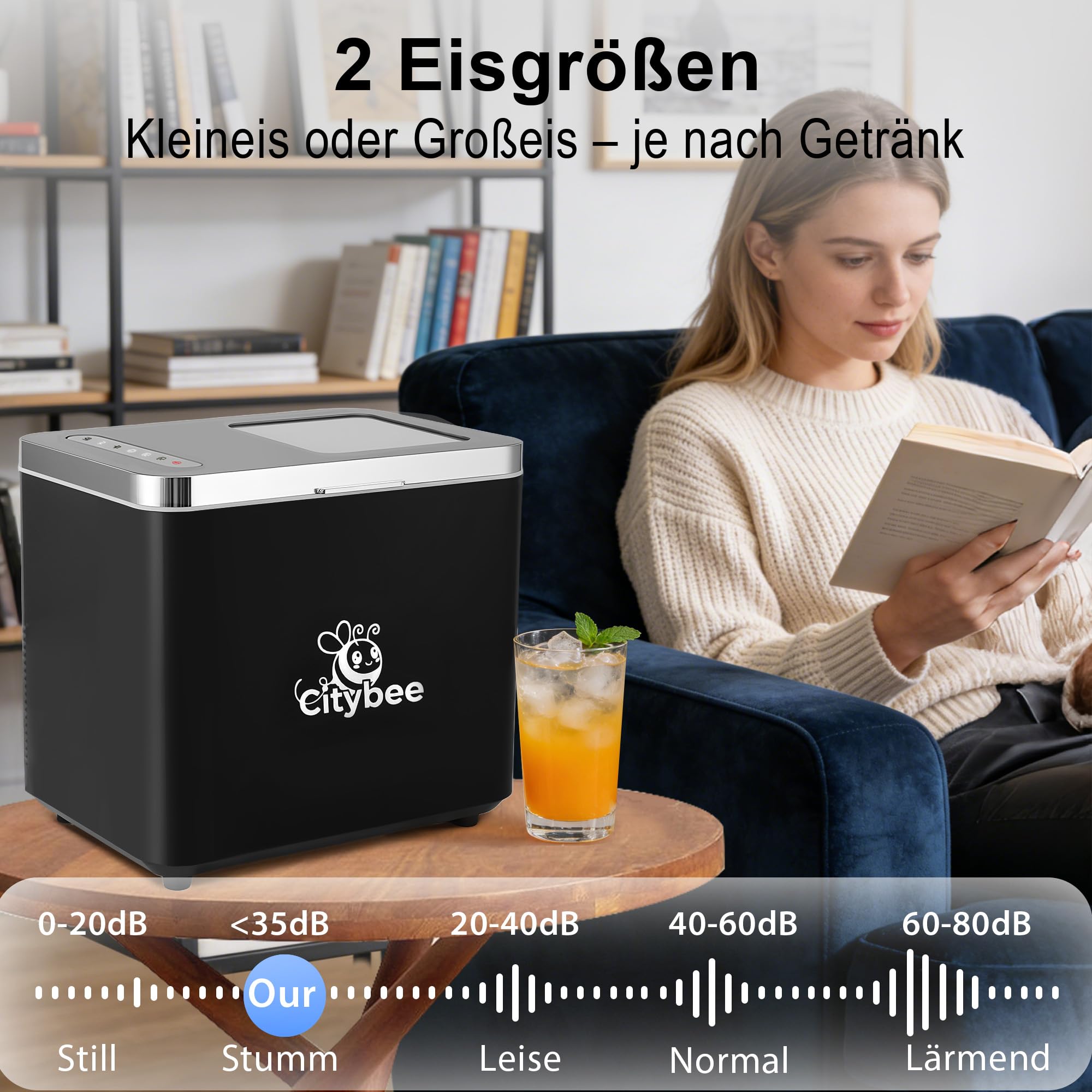 Citybee Petite machine à glaçons Bullet Ice Cube Maker - 2 tailles - Mini silencieuse - Avec poignée portable - Pour bureau, camping et fête