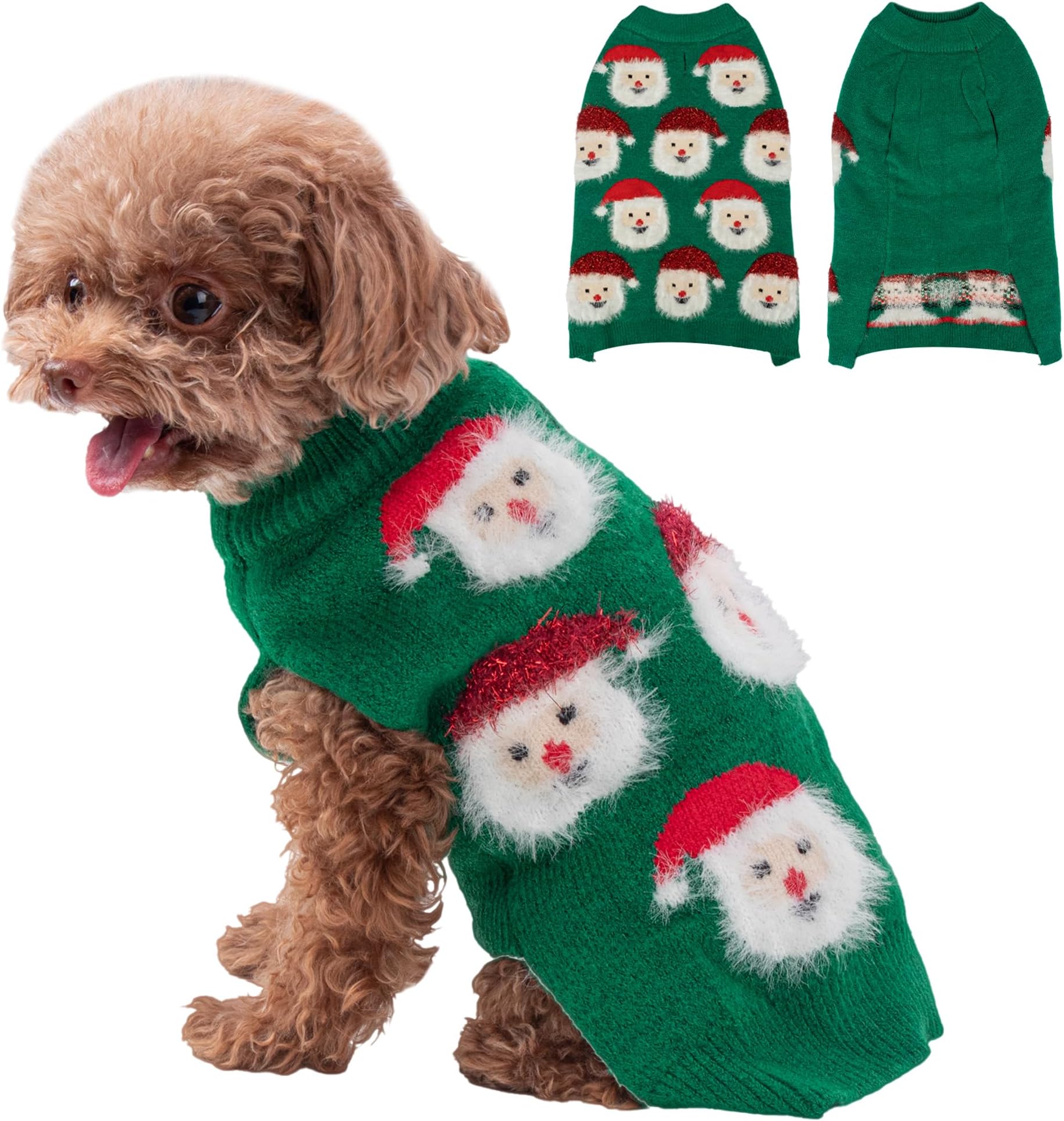 LUBOT New Ugly Christmas Sweaters for Puppy Cute Funny Wintertime and Holiday Parties Knitted Pullover Sweater Santa Small Dog Green Medium