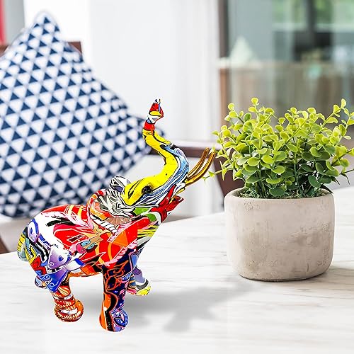Miniatura 4 de Esculturas de elefante de arte de grafiti coloridas, estatua de elefante grande moderna y creativa de 10.5 pulgadas de alto para cocina, oficina,