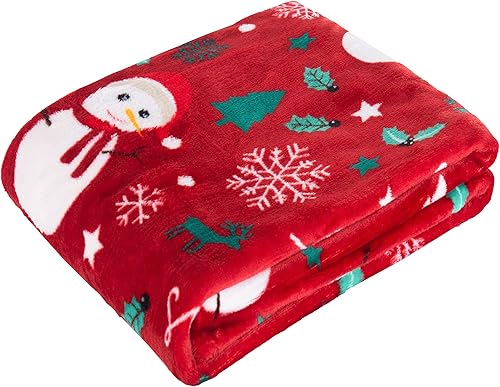 Miniatura 3 de Elegant Comfort - Manta de forro de vellón con estampado de Navidad, 50 x 60 pulgadas (copo de nieve rojo)
