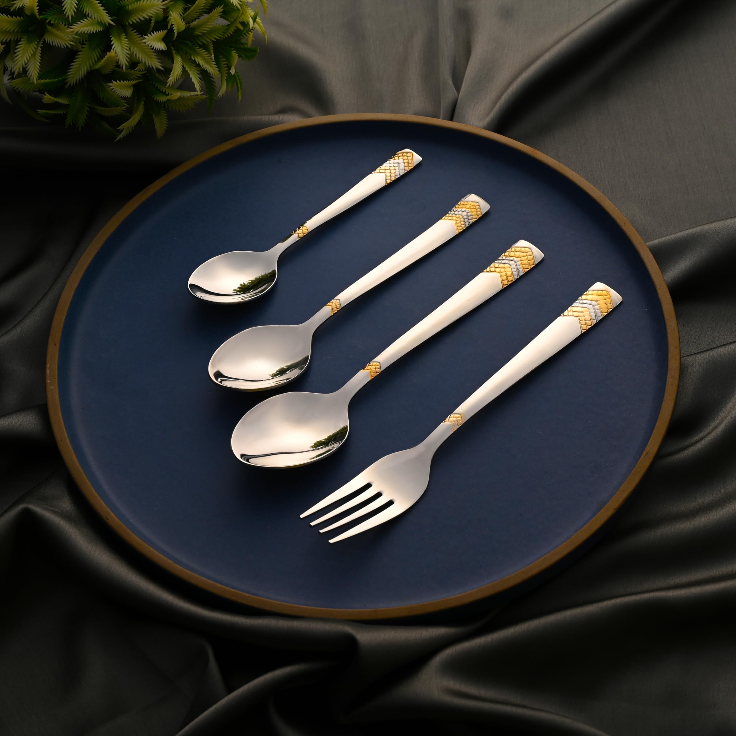 24K Gold Flatware Set - Premium Stainless Steel Cutlery with Stand -7