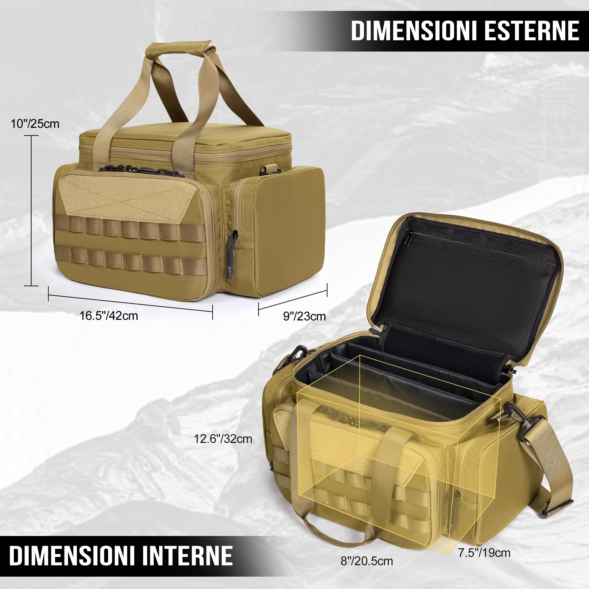 OneTigris Range Bag, Borsa Tattica per la Polizia, Borsa per Armi Tattiche per Caccia, Tiro a Segno, Pesca, Escursionismo, Outdoor, Marrone Coyote