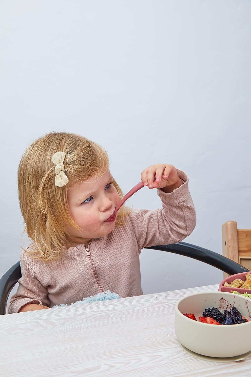 dollop Silicone Baby Feeding Spoon | 2 pack | BPA Free | Dishwasher Safe (Dusty Rose)