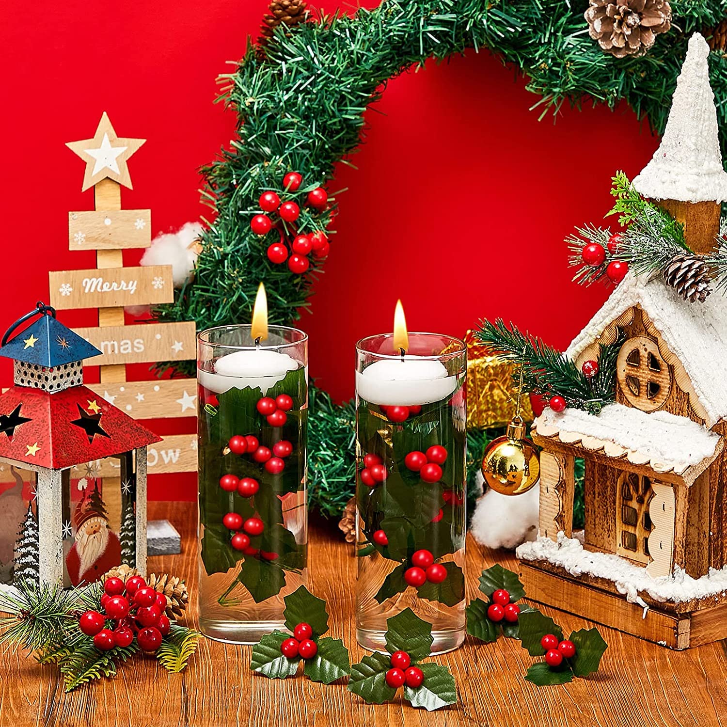 Baoblaze - 40 Baies De Houx Artificielles Givrées Sur 20 Tiges - Décoration Noël & Mariage - Blanc