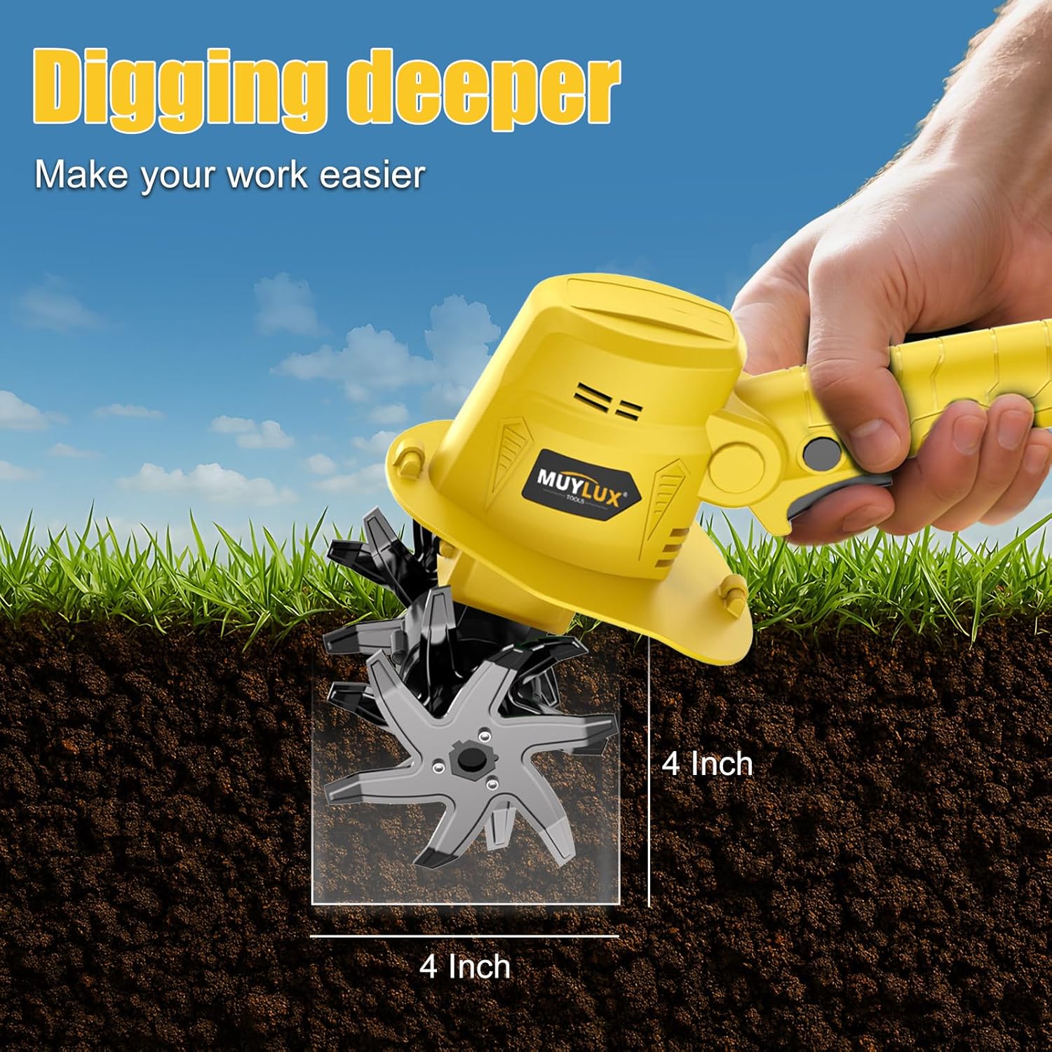 20V Cordless Tiller Cultivator for Gardening, Electric Garden Tiller with Battery & Charger, Garden Rototiller for Lawn Gardening Soil Cultivation, 2 Batteries