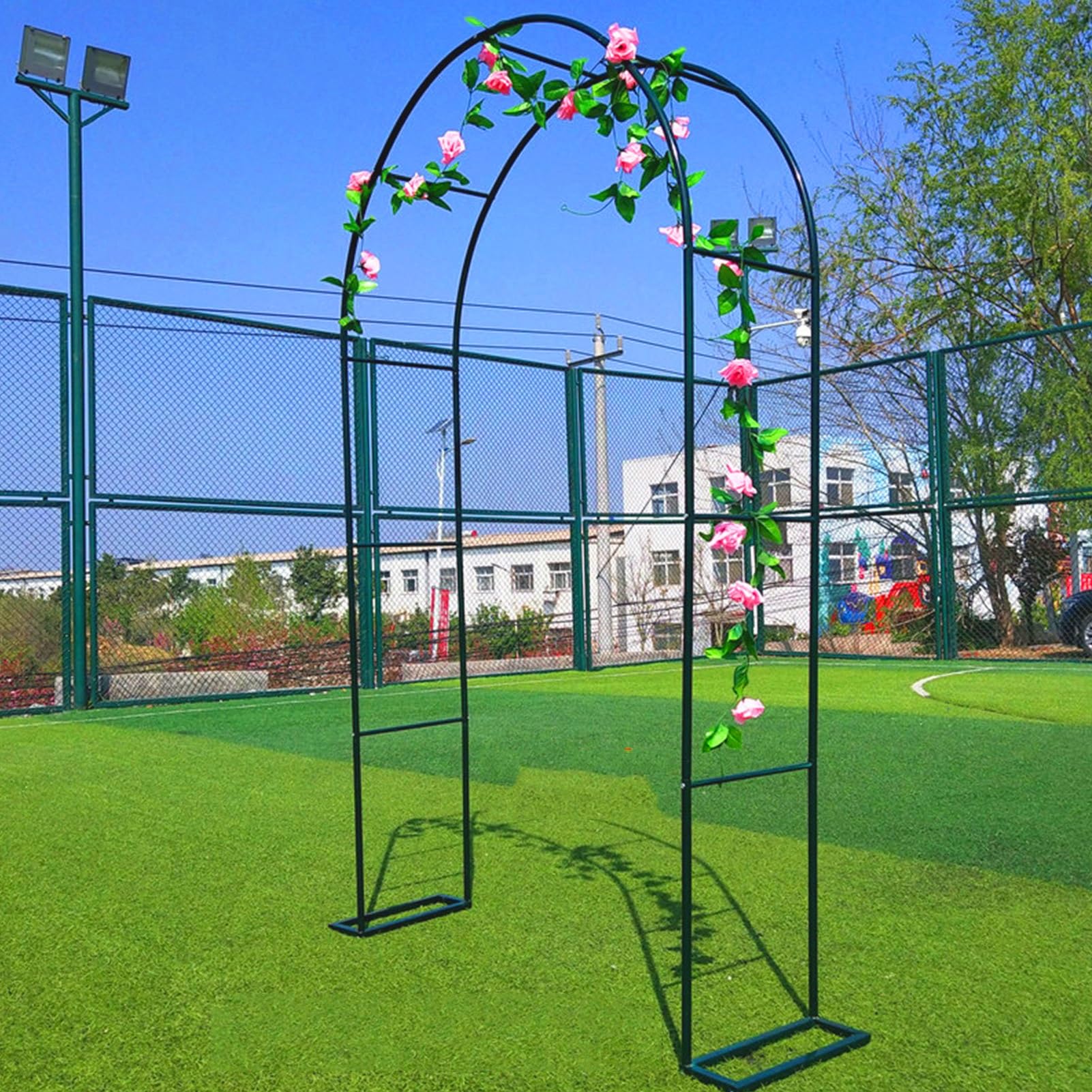 Metalowy łuk do róż, łuk ogrodowy, bramka do roślin pnących i róż, pergola, kratka do roślin pnących, do wnętrz i na zewnątrz, na wesele, taras ogrodowy, dekoracja imprezowa, łuk ogrodowy (kolor: zielony, rozmiar