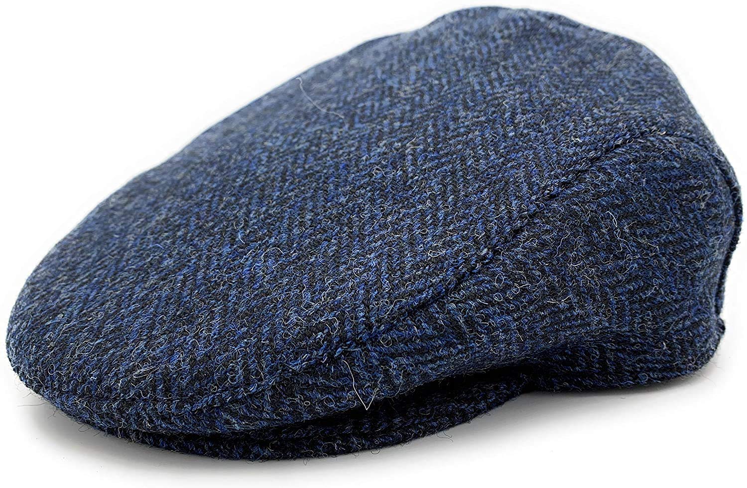 Mens Harris Tweed Flat County Cap Navy (XXL)
