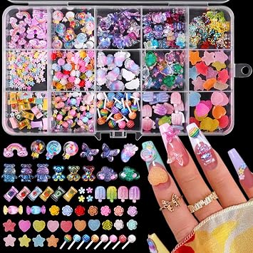 Major Dijit 3D Mix Assorted Color Nail Charms Acrylic Multi Cute Nail Art Charms Hollow Candy Jewelry Nail Supplies for Nail Art Design DIY Crafts Accessories Colorful Candy