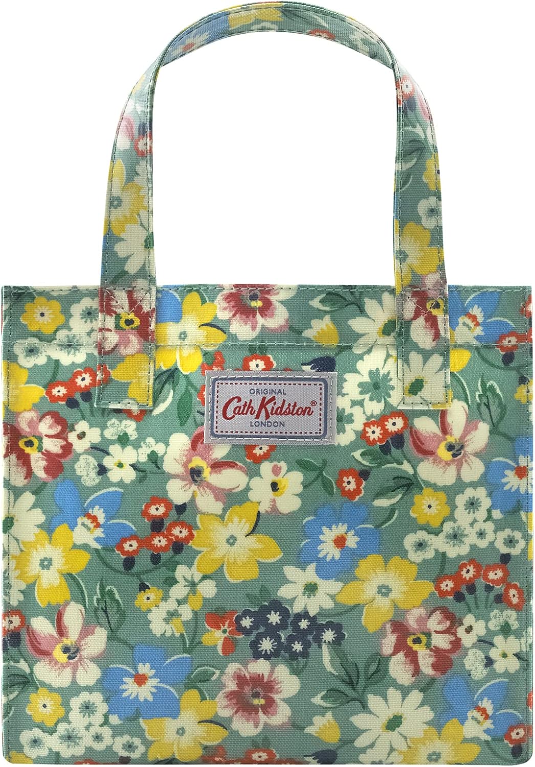 Cath Kidston S Bookbag Oilcloth Mini Open Top Handle Bag Small Size Water Resistant Lunch Bag Floral Pattern (Portland Flowers (Sage Green))