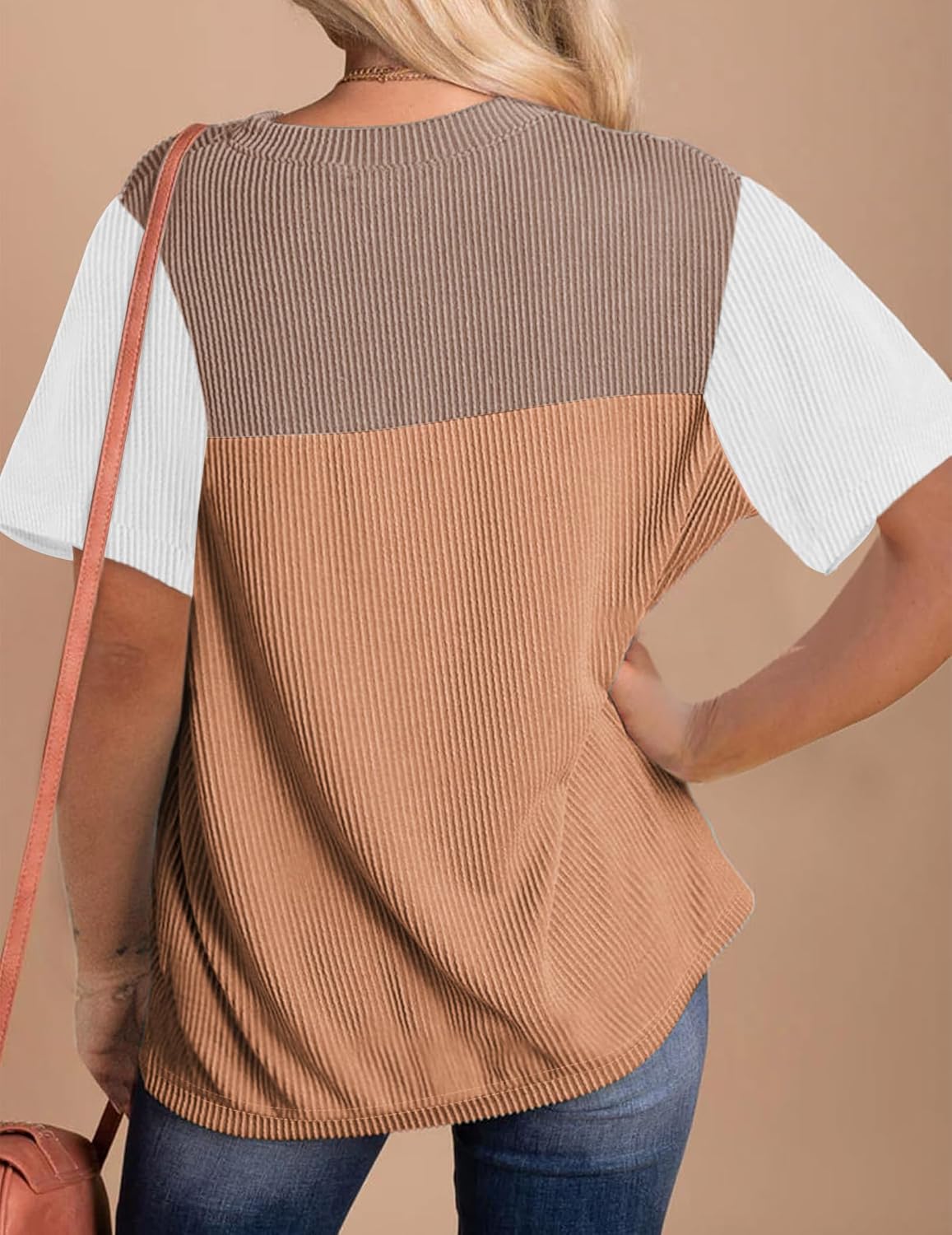 Zeagoo Womens Casual Summer Tops Short Sleeve T Shirts Crewneck Basic Tees Blouses Color Block Tunic Tops