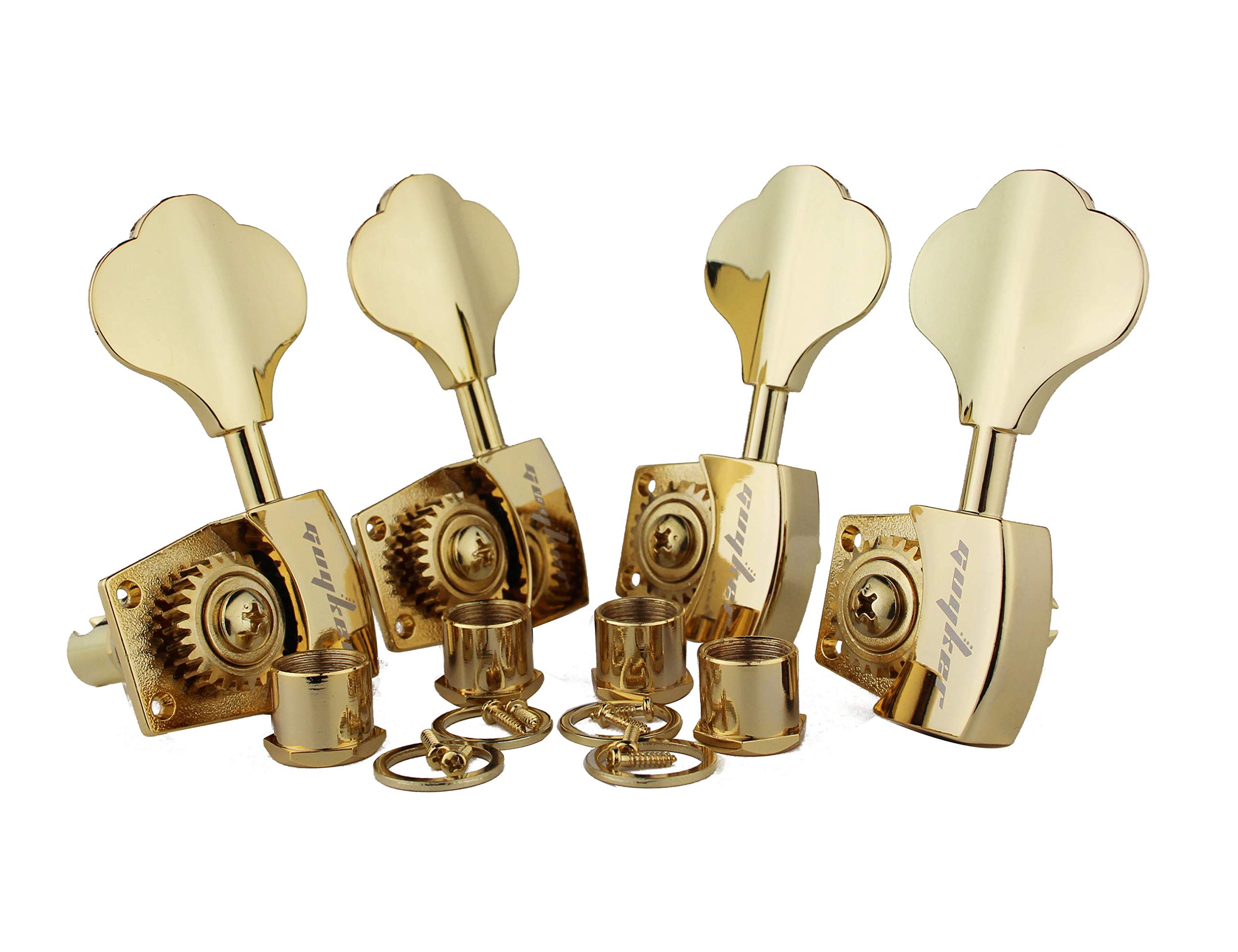 Guyker Bass Tuners (4 for Left) - 1:26 Ratio Open Gear Tuning Key Pegs Machine Head Replacement for Electric Jazz Guitar Bass or Precision Instruments - Gold