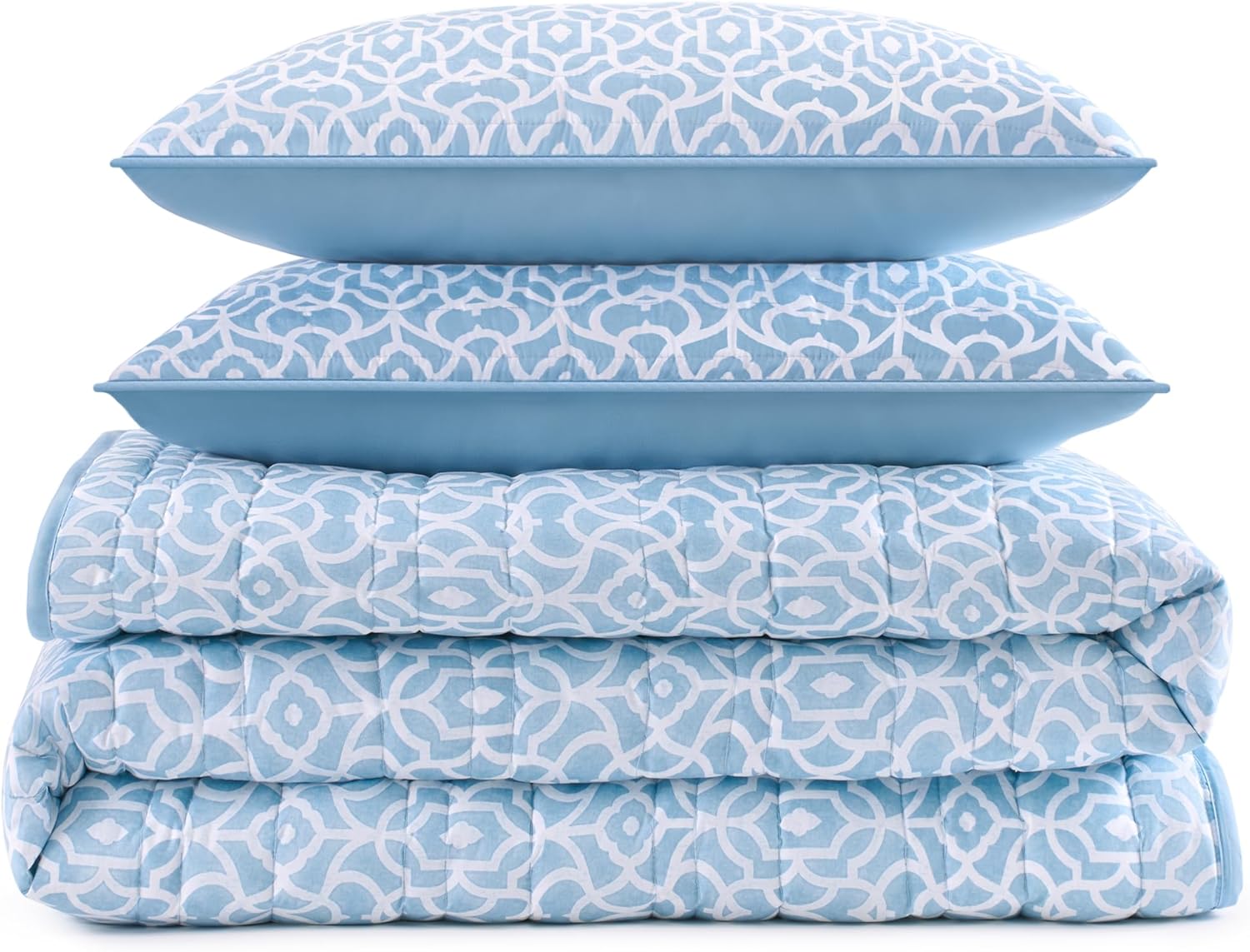Waverly Kaidyn 3 Piece Quilt Set - Light Weight Printed Microfiber Bedding, King Blue - Image 2