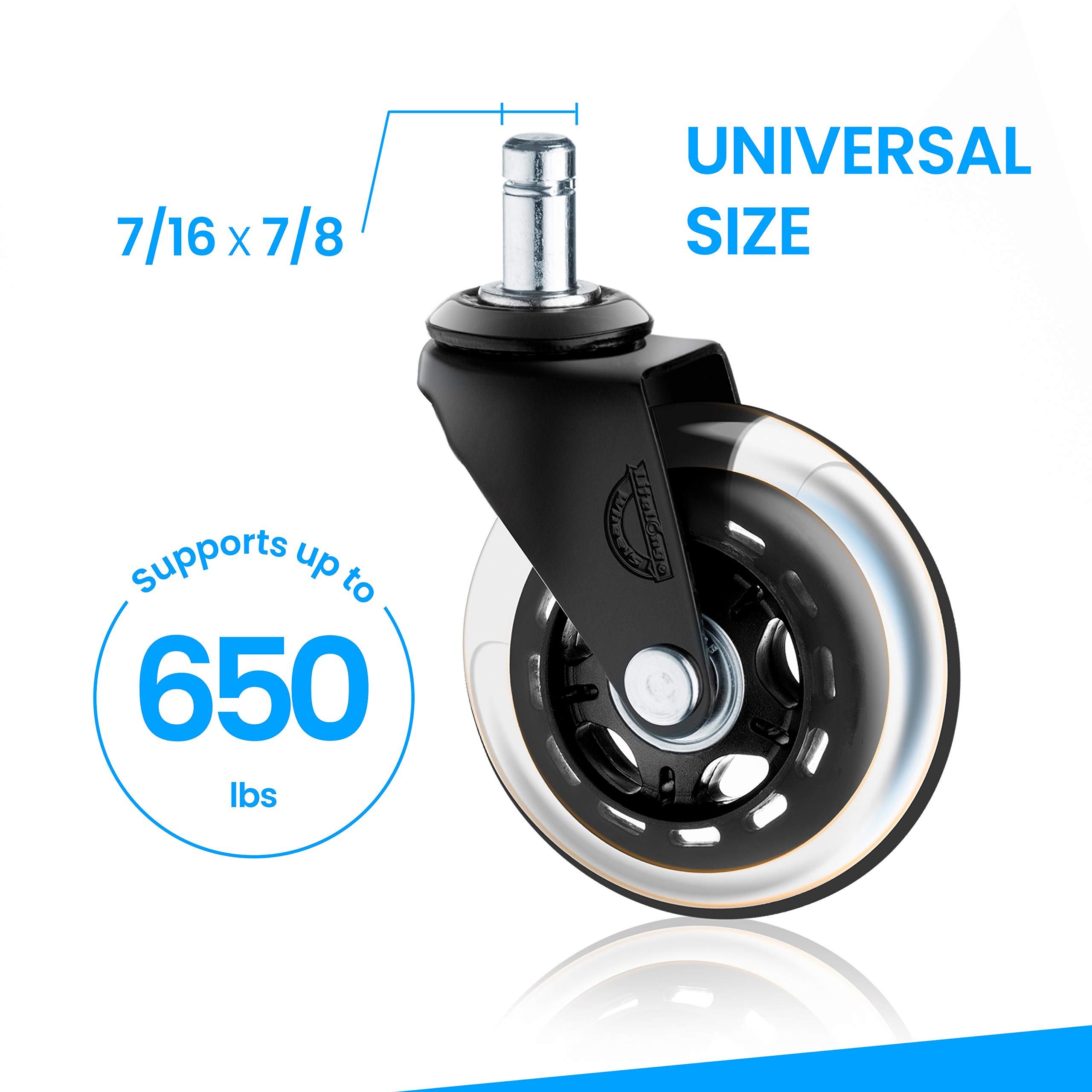 Office Chair Wheels Black Replacement Rubber Chair casters for Hardwood Floors and Carpet, Set