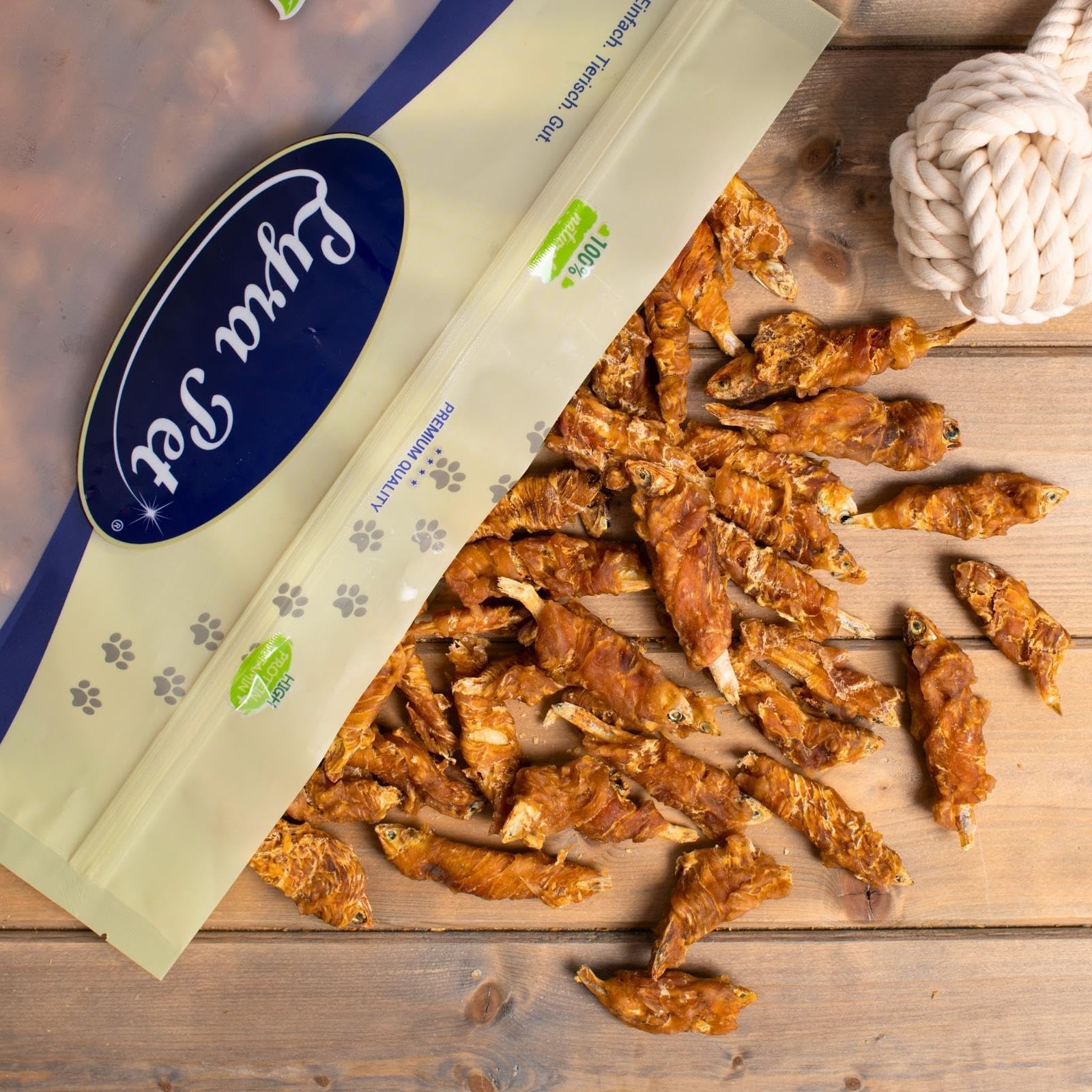 Lyra Pet® 5 kg Wrap mit Hühnerfleisch und Fisch in 30 L Tonne | Leckerli für Hunde – Proteinreicher Kauartikel mit Huhn & Fisch – Idealer Belohnungs- und Trainingssnack – Gut verträglich