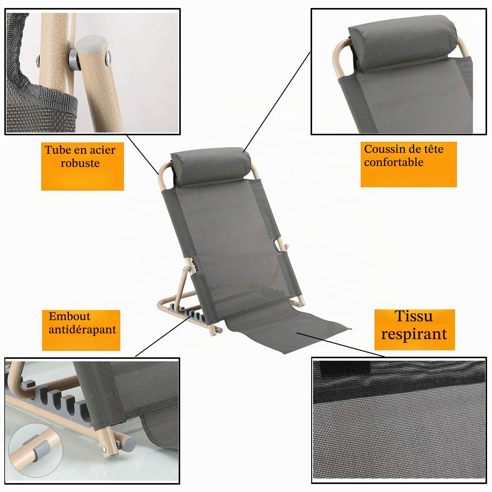 Dossier de lit Assis Ajustable Dossier De Lit Réglable en Tissu Support De Lit pour Personnes Handicapées avec Tuyau en Acier Pulvérisé Support Inclinable Confortable en Tissu Oxford